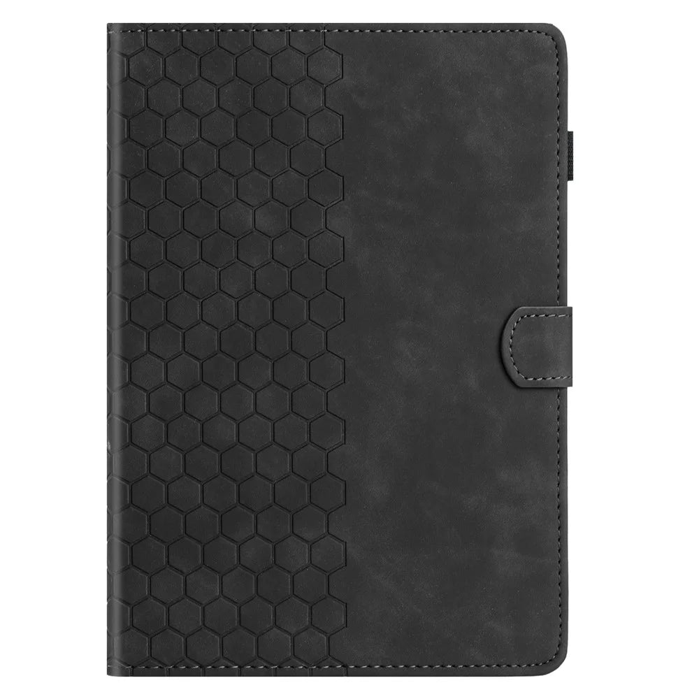 For Samsung Galaxy Tab A9 Case Honeycomb Printed Leather Tablet Cover with Card Slot - Black - 7
