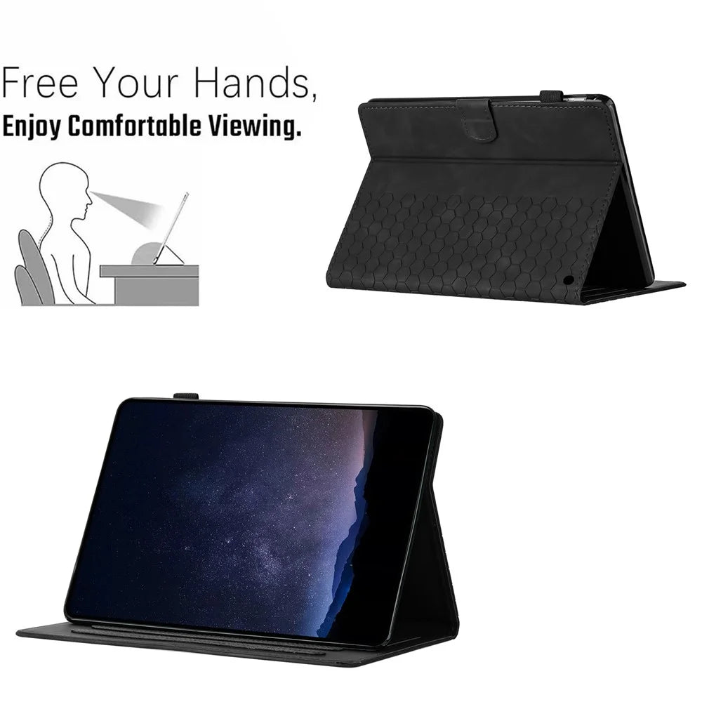 For Amazon Kindle Fire Max 11 2023 Case Honeycomb Printed Leather Tablet Cover with Card Slot - Black - 5