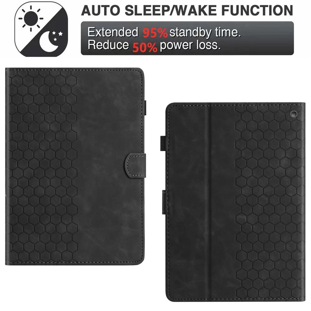 For Amazon Fire HD 8 (2022)  /  (2020) Case Honeycomb Printed Leather Tablet Cover with Card Slot - Black - 6