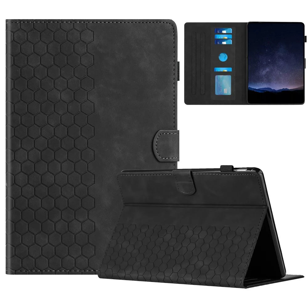 For Amazon Kindle Paperwhite (2021) Case Honeycomb Printed Leather Tablet Cover with Card Slot - Black - 1