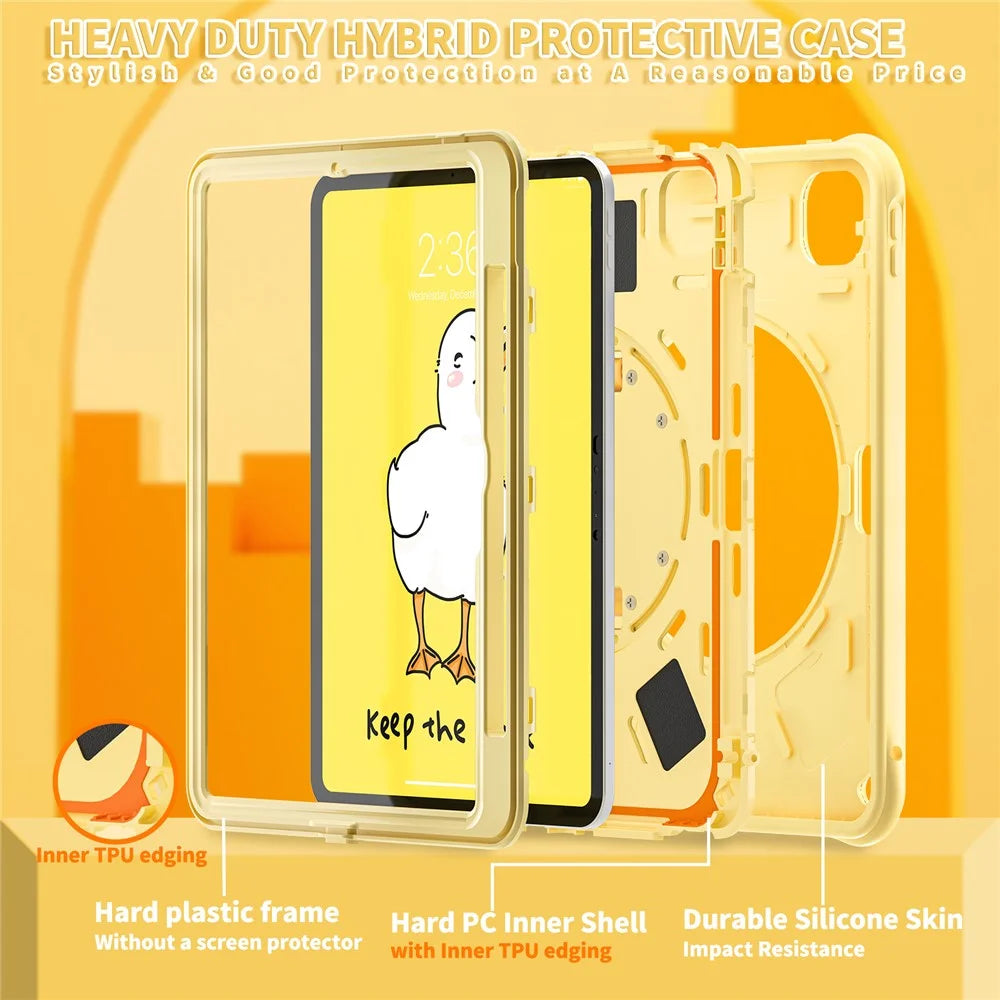 For iPad Pro 11 (2025) / 11 (2024) Case Duck Pattern Hand Strap Kickstand PC+Silicone+TPU Tablet Cover - 6