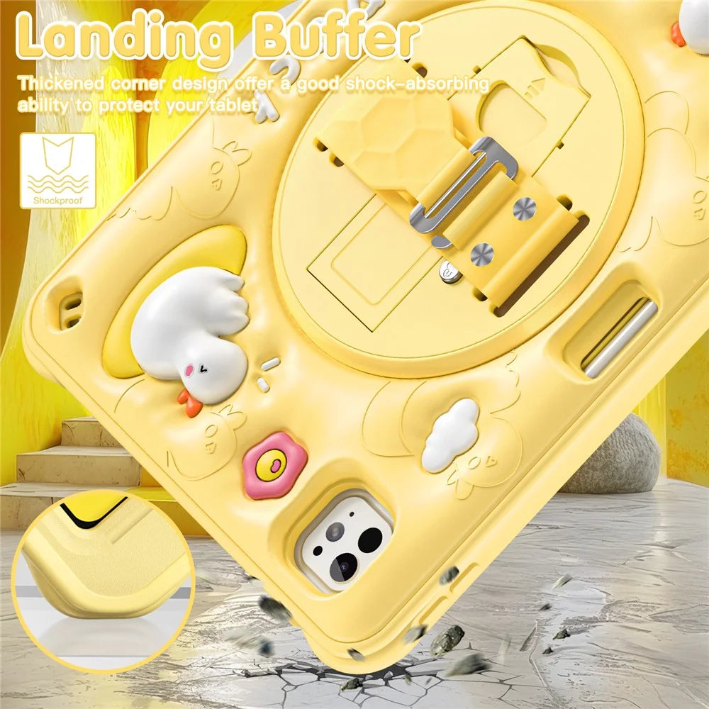 For iPad Pro 11 (2025) / 11 (2024) Case Duck Pattern Hand Strap Kickstand PC+Silicone+TPU Tablet Cover - 3