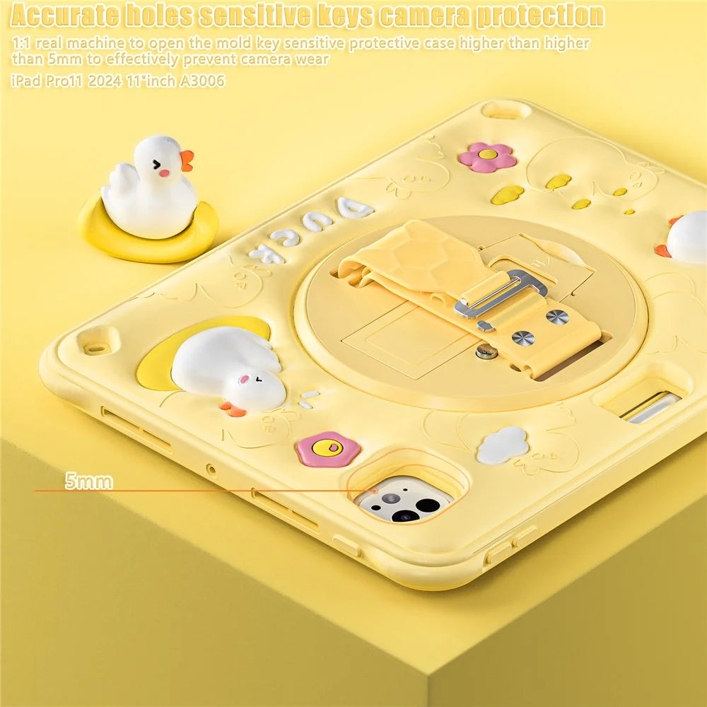 For iPad Pro 11 (2025) / 11 (2024) Case Duck Pattern Hand Strap Kickstand PC+Silicone+TPU Tablet Cover - 4