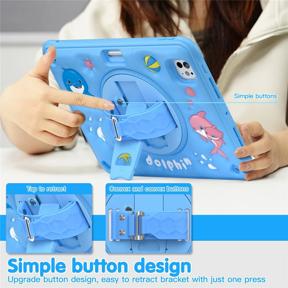 For iPad Pro 11 (2025) / 11 (2024) Case Cute Dolphin Kickstand PC+Silicone+TPU Tablet Cover - 7