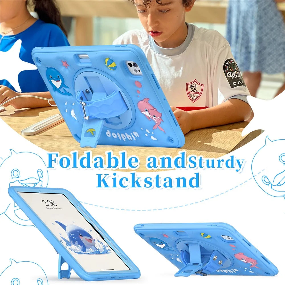 For iPad Pro 11 (2025) / 11 (2024) Case Cute Dolphin Kickstand PC+Silicone+TPU Tablet Cover - 2