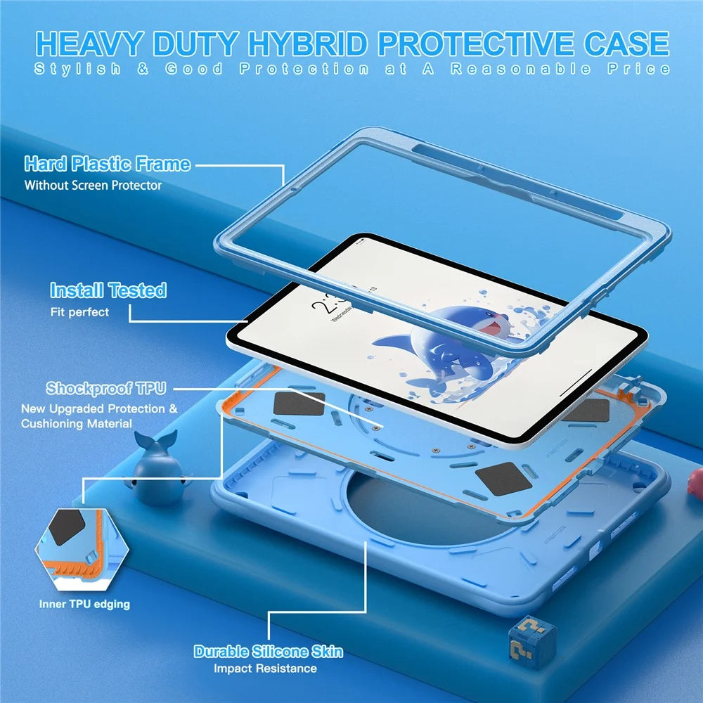 For iPad Pro 11 (2025) / 11 (2024) Case Cute Dolphin Kickstand PC+Silicone+TPU Tablet Cover - 5