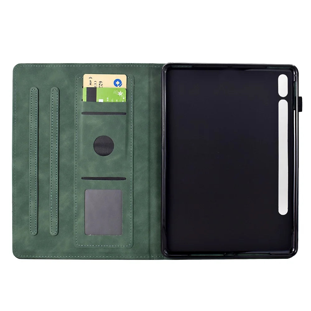 For Samsung Galaxy Tab S8 X700 X706 / S7 T870 T875 Case Cats Imprinted PU Leather Card Slots Tablet Cover - Green - 2