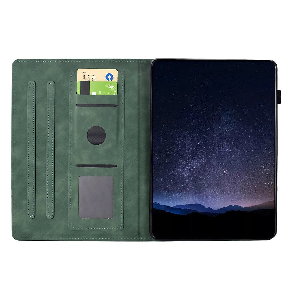 For Samsung Galaxy Tab A9+ Case Cats Imprinted PU Leather Card Slots Tablet Cover - Green - 2