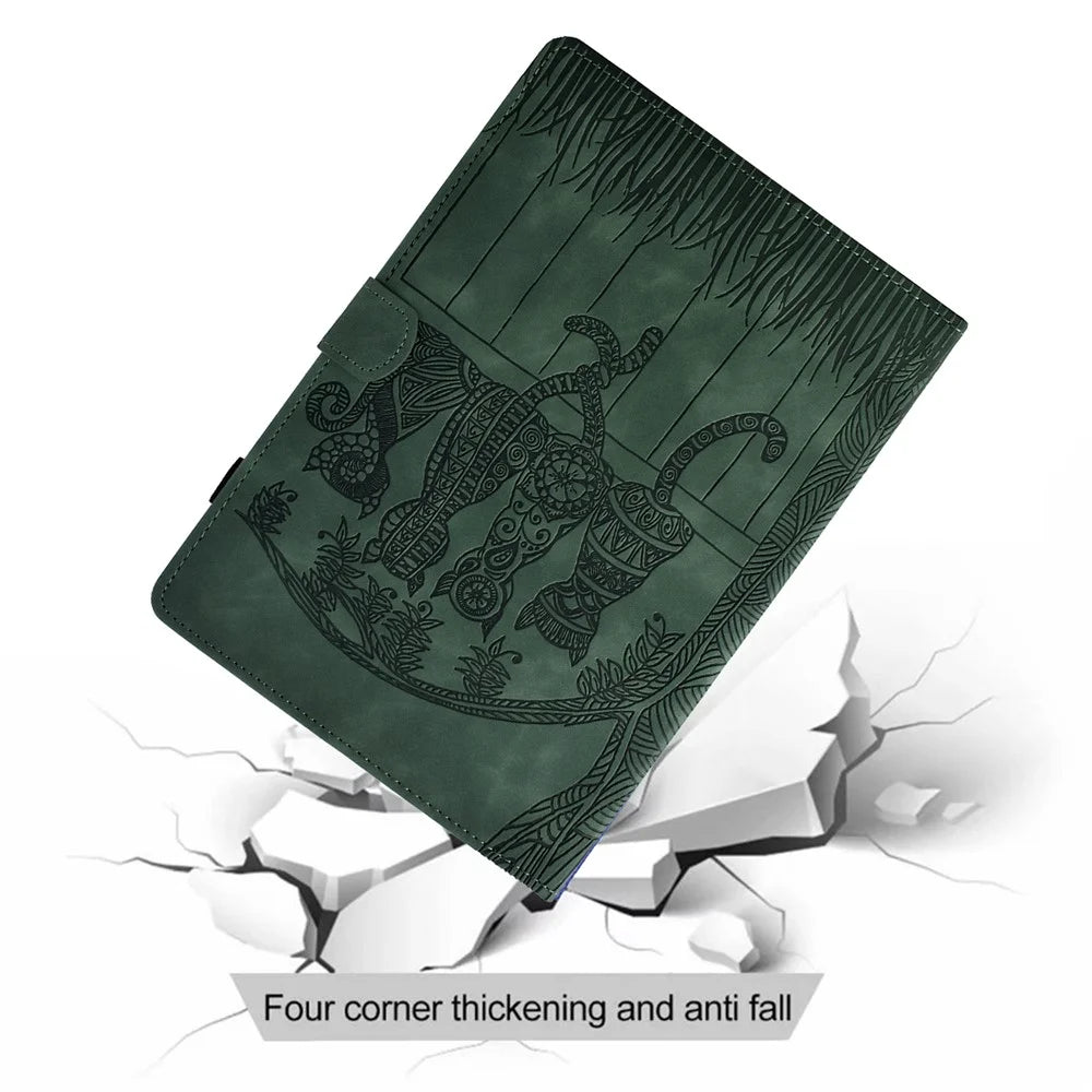 For Lenovo Tab M10 Plus (3rd Gen) Case Cats Imprinted PU Leather Card Slots Tablet Cover - Green - 7