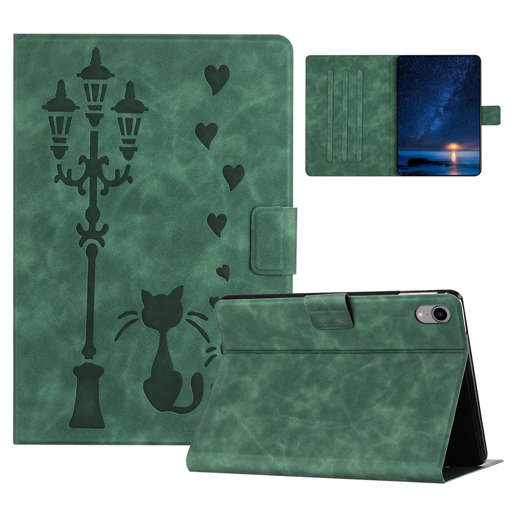 For iPad mini (2024) / mini (2021) Case Couple Cat Imprinted Microfiber Leather Smart Tablet Cover - Green - 1