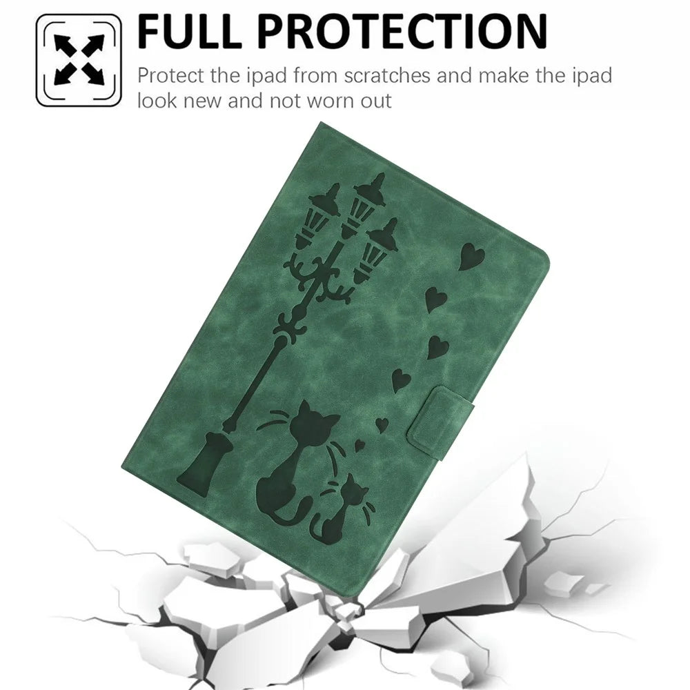 For iPad mini (2024) / mini (2021) Case Couple Cat Imprinted Microfiber Leather Smart Tablet Cover - Green - 5