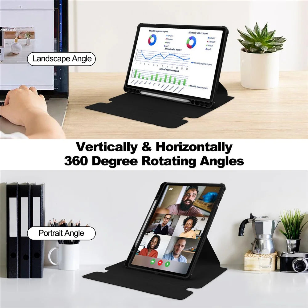 For Samsung Galaxy Tab S10+ Case 360° Rotary Stand PU Leather+Acrylic Tablet Cover (With Keyboard) - Black - 2