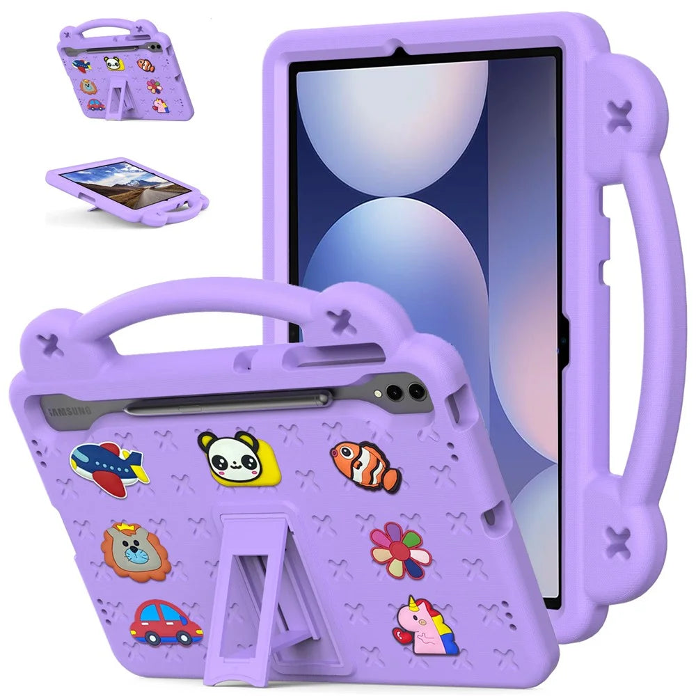 For Samsung Galaxy Tab S10+ / S9+ / S9 FE+ Case Kids Cartoon Patterns Hand Grip Kickstand Tablet EVA Cover - Purple - 1
