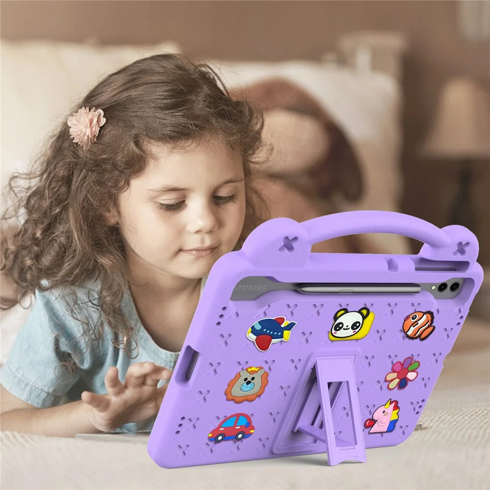 For Samsung Galaxy Tab S10+ / S9+ / S9 FE+ Case Kids Cartoon Patterns Hand Grip Kickstand Tablet EVA Cover - Purple - 5