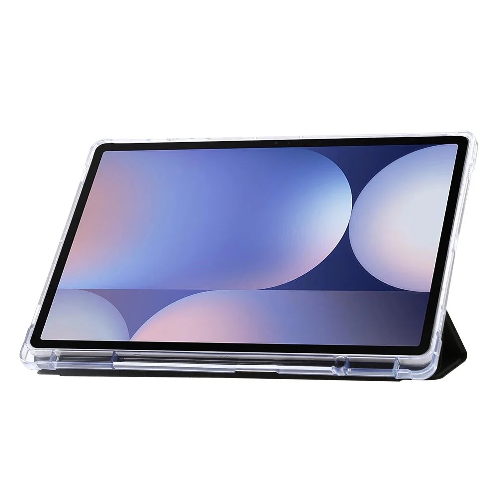 For Samsung Galaxy Tab S10+ Case Tri-Fold Stand Leather+TPU+Acrylic Clear Back Tablet Cover - Black - 2