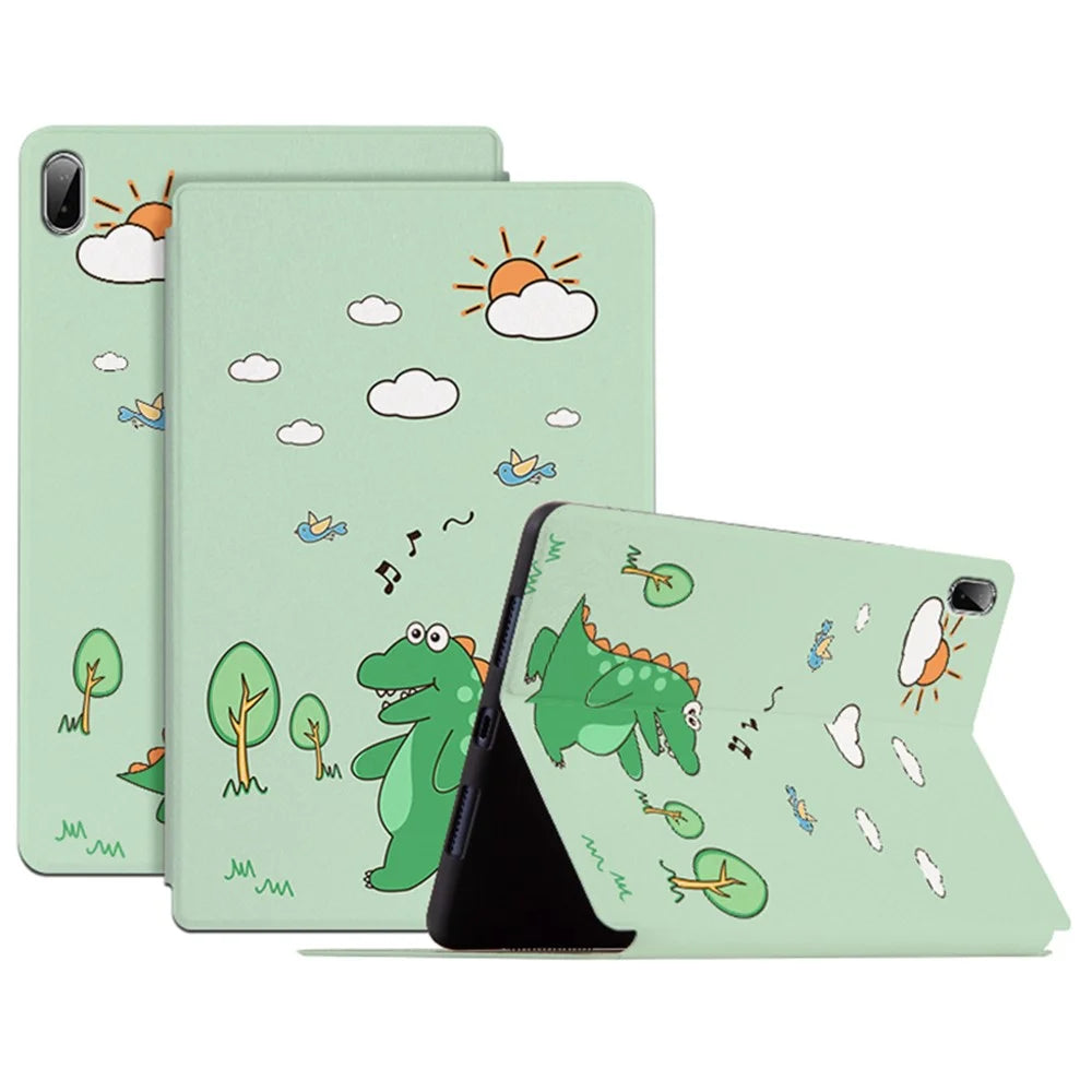 For Lenovo Pad Plus / Lenovo Tab P11 TB-J606F / Tab P11 5G Auto Wake / Sleep Case with Stand Cartoon Pattern Printed PU Leather Cover Protective Tablet Case - Walking Dinosaur - 1