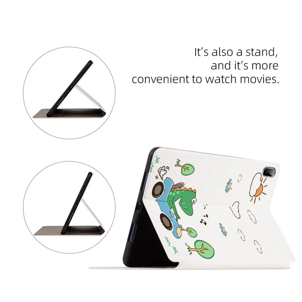 For Lenovo Pad Plus / Lenovo Tab P11 TB-J606F / Tab P11 5G Auto Wake / Sleep Case with Stand Cartoon Pattern Printed PU Leather Cover Protective Tablet Case - Walking Dinosaur - 2