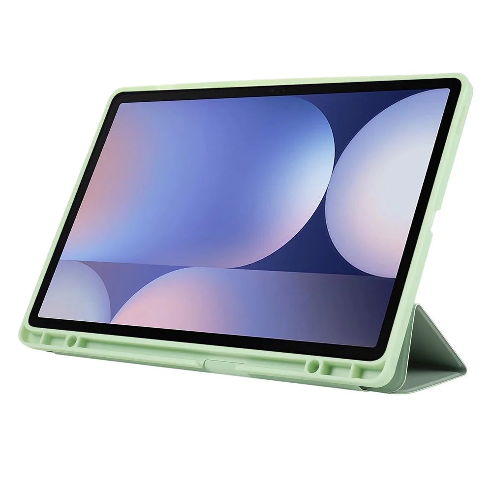 For Samsung Galaxy Tab S10+ Case with Pen Slot Solid Color Tri-Fold Stand PU Leather+TPU Tablet Cover - Green - 4
