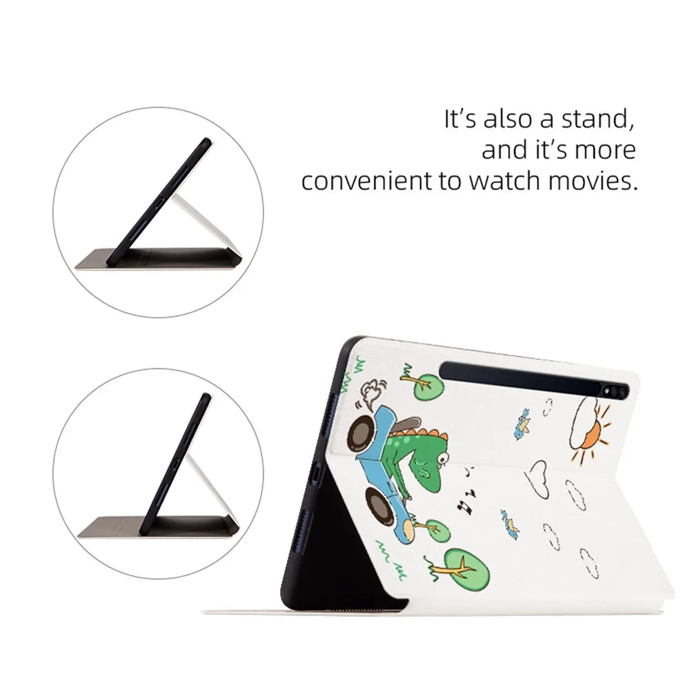 For Samsung Galaxy Tab S8+ / Tab S7+ / Tab S7 FE, Shockproof Case Cartoon Pattern Printed PU Leather Cover Auto Wake / Sleep Tablet Case with Stand - Space Rabbit - 2