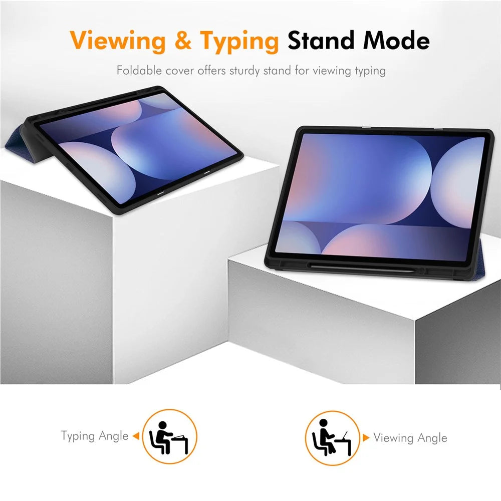 ENKAY HAT PRINCE For Samsung Galaxy Tab S9+ / Galaxy Tab S9 FE+ / Galaxy Tab S10+  Tri-Fold Stand Tablet Case PU Leather+TPU Smart Cover with Pencil Holder - Black - 3