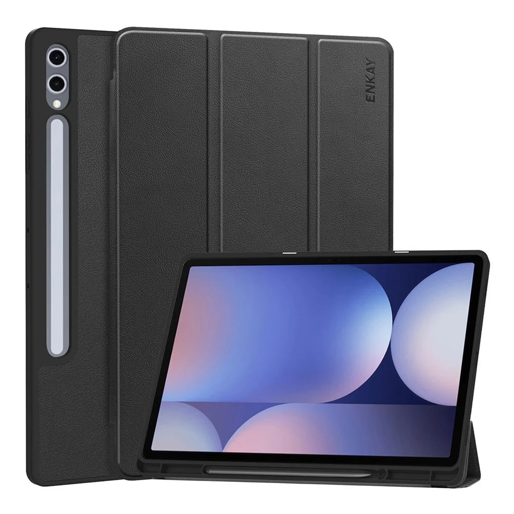 ENKAY HAT PRINCE For Samsung Galaxy Tab S9 Ultra / Galaxy Tab S10 Ultra  Tri-Fold Stand Tablet Case PU Leather+TPU Smart Cover with Pencil Holder - Black - 1