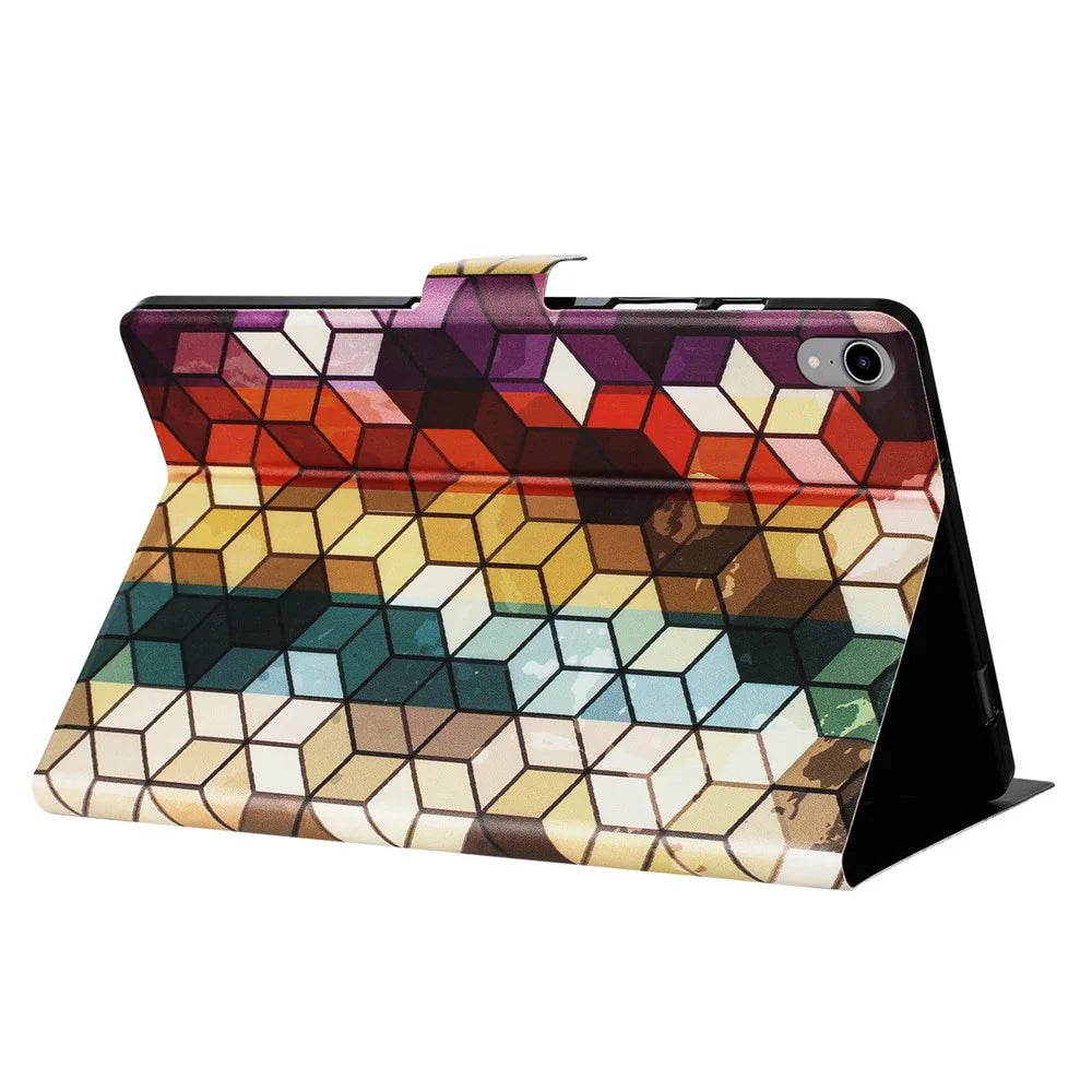 For iPad mini (2021) Case Pattern Printed Stand Litchi Texture Leather Tablet Cover with Card Slots - Block - 4