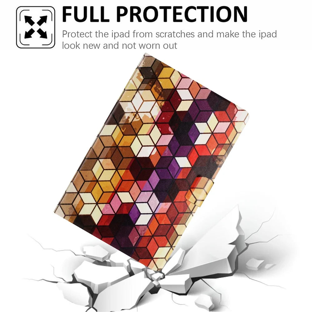 For iPad mini (2021) Case Pattern Printed Stand Litchi Texture Leather Tablet Cover with Card Slots - Block - 5