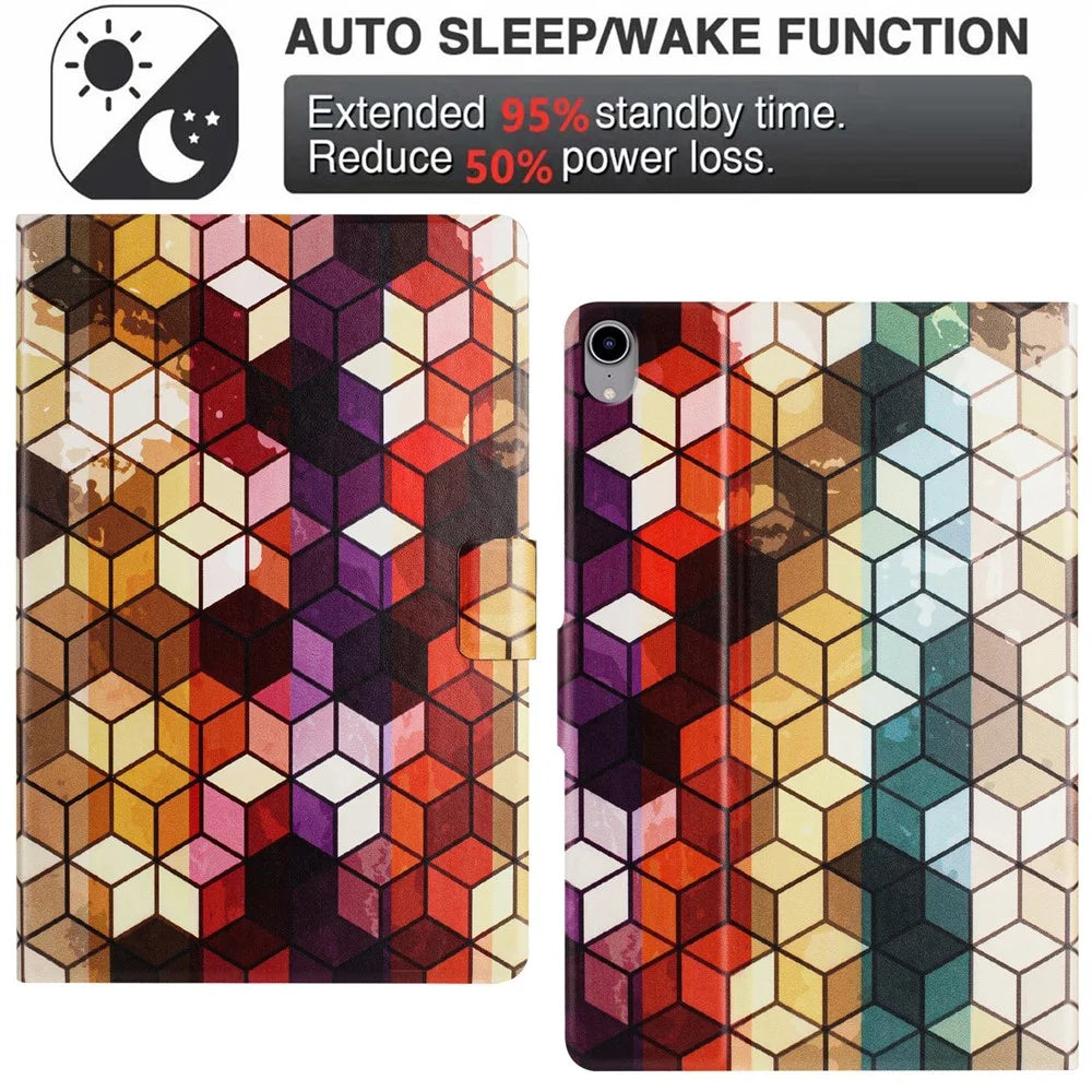 For iPad mini (2021) Case Pattern Printed Stand Litchi Texture Leather Tablet Cover with Card Slots - Block - 6