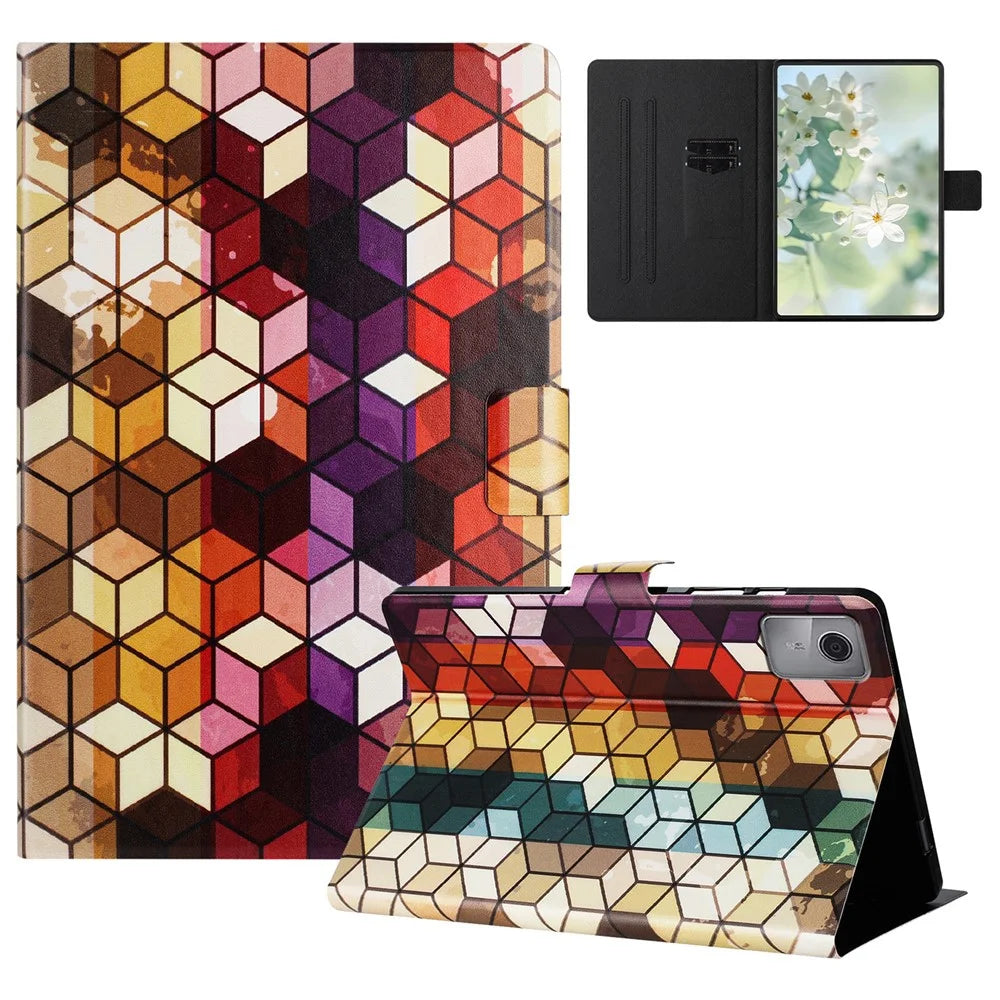 For Lenovo Tab M11 TB-330FU Case Pattern Printed Stand Litchi Texture Leather Tablet Cover with Card Slots - Block - 1