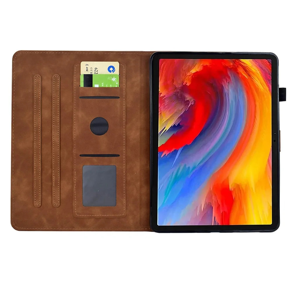 For Samsung Galaxy Tab A9+ Case Flower Bird Imprinted Card Holder Leather Tablet Cover - Brown - 2