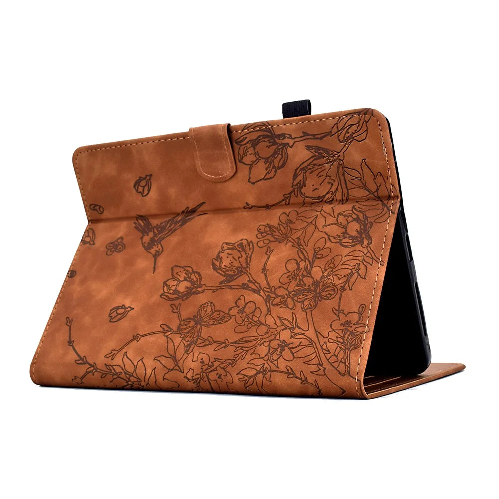 For Amazon Kindle Paperwhite (2021) 6.8 inch Case Flower Bird Imprinted Card Holder Leather Cover - Brown - 4