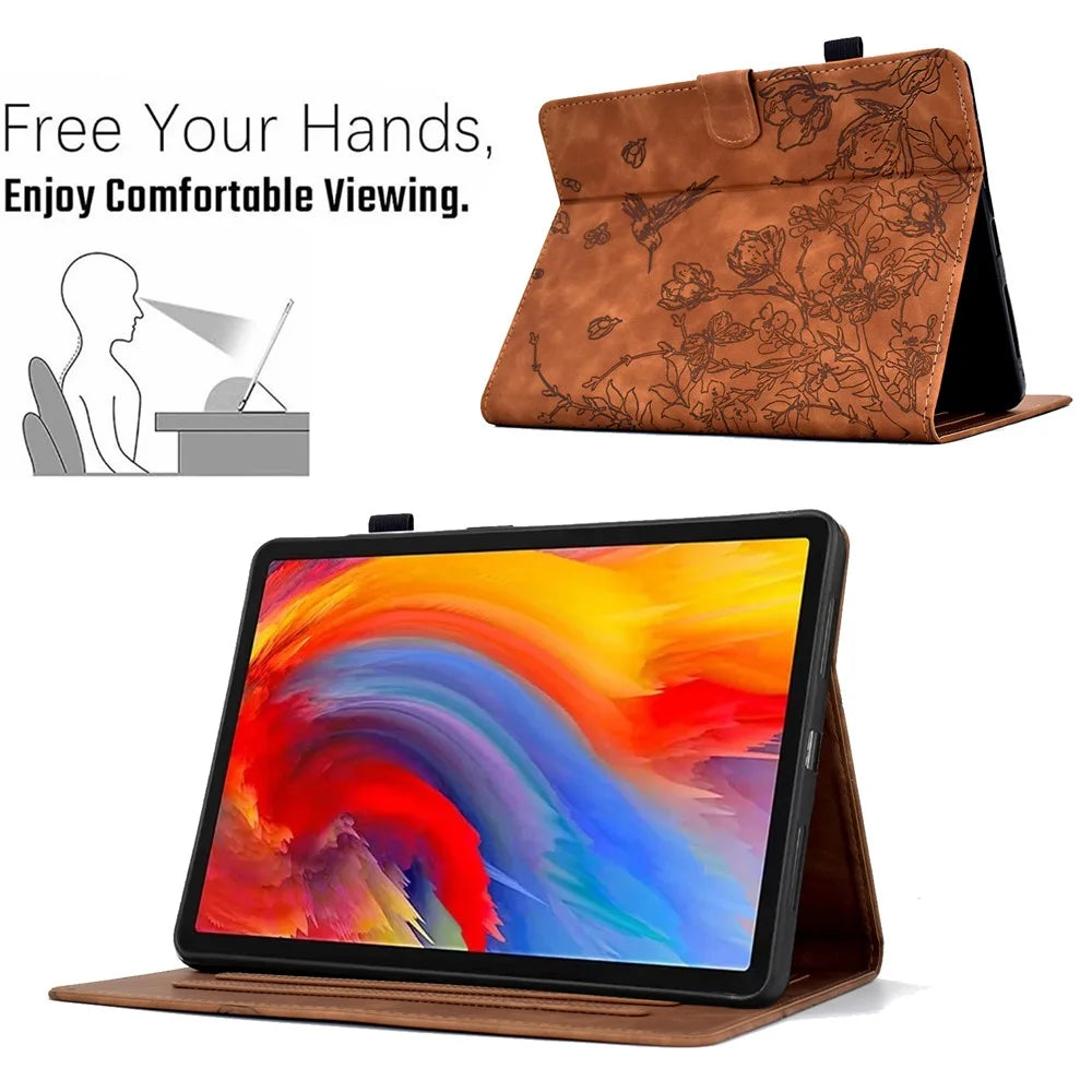 For Amazon Kindle Paperwhite (2021) 6.8 inch Case Flower Bird Imprinted Card Holder Leather Cover - Brown - 6