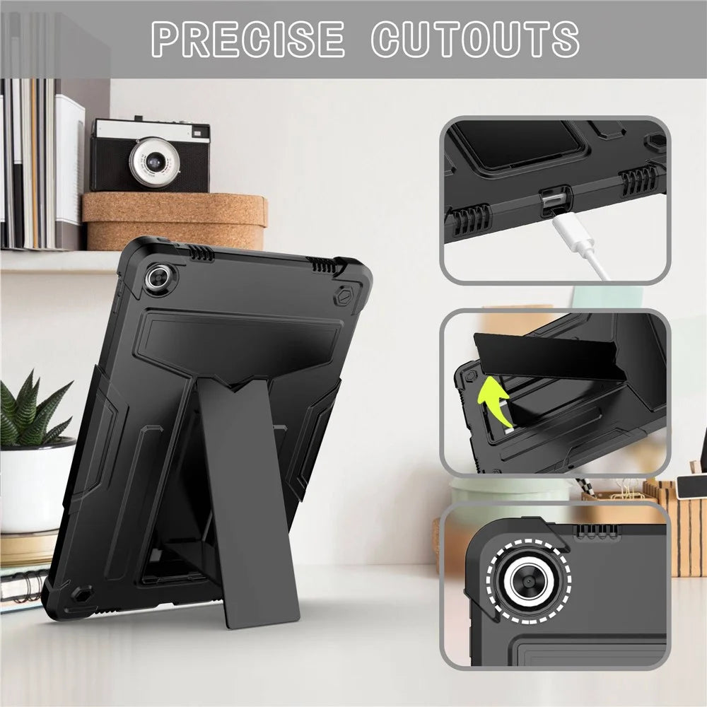 For Lenovo Tab M10 Plus (3rd Gen) / Xiaoxin Pad 2022 10.6 inch T-shaped Kickstand Shockproof Anti-fall PC + Silicone Tablet Case Protective Cover - Black / Black - 2
