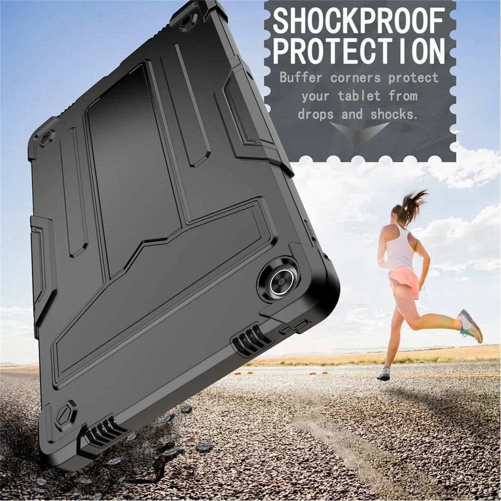 For Lenovo Tab M10 Plus (3rd Gen) / Xiaoxin Pad 2022 10.6 inch T-shaped Kickstand Shockproof Anti-fall PC + Silicone Tablet Case Protective Cover - Black / Black - 3