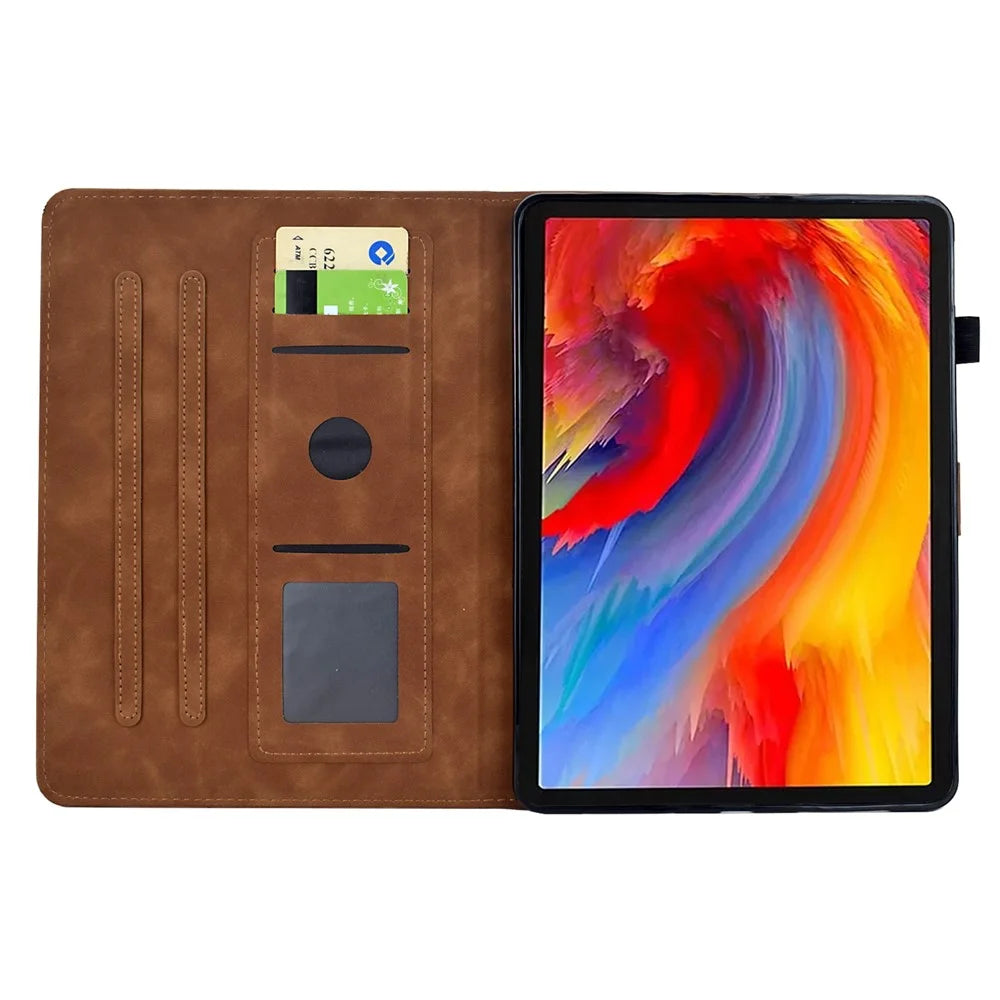 For iPad (2025) / 10.9 (2022) Case Flower Bird Imprinted Card Holder Leather Tablet Cover - Brown - 2