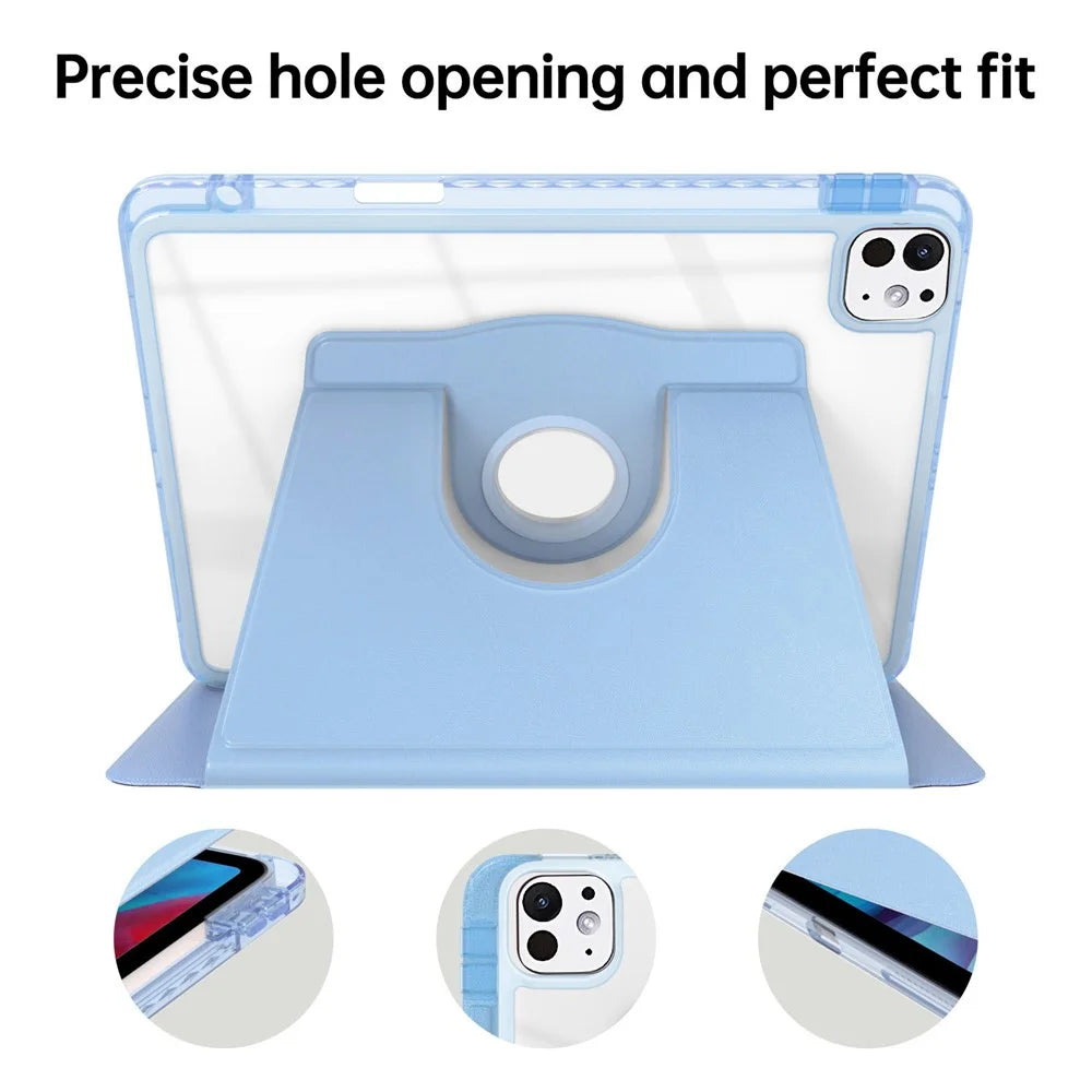 For iPad Pro 13 (2025) / 13 (2024) Case PU Leather+Acrylic+TPU Rotating Clear Tablet Cover Auto Wake  /  Sleep - Baby Blue - 3