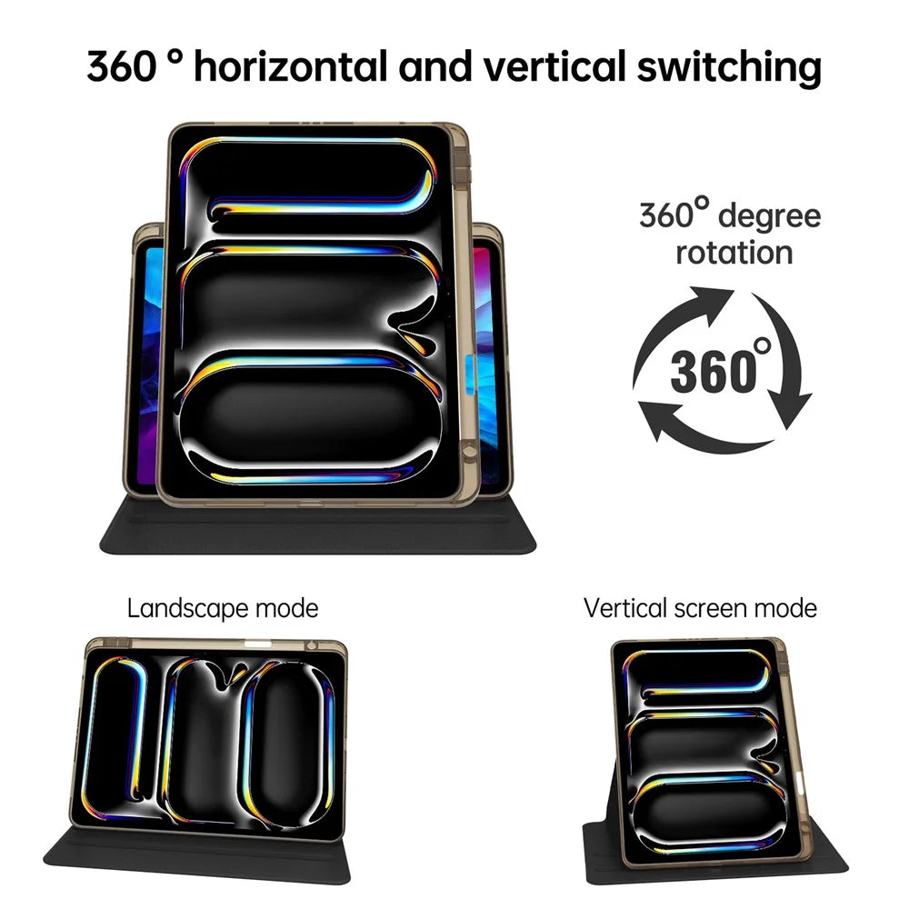 For iPad Pro 11 (2025) / 11 (2024) Case PU Leather+Acrylic+TPU Rotating Clear Tablet Cover Auto Wake  /  Sleep - Black - 2