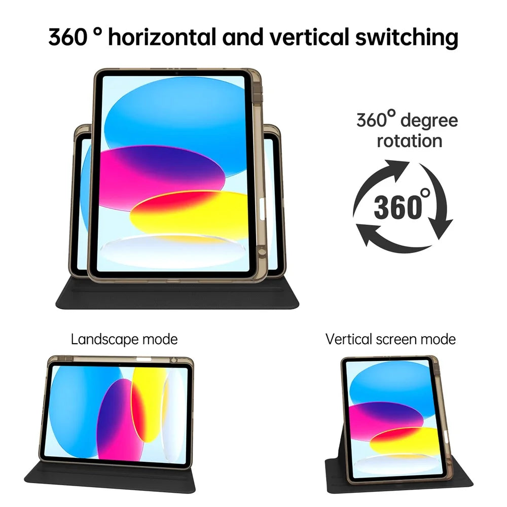 For iPad (2025) / 10.9 (2022) Case PU Leather+Acrylic+TPU Rotating Clear Tablet Cover Auto Wake / Sleep - Black - 2