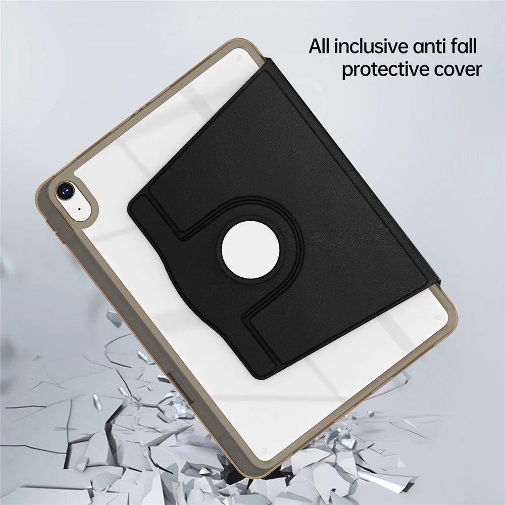 For iPad (2025) / 10.9 (2022) Case PU Leather+Acrylic+TPU Rotating Clear Tablet Cover Auto Wake / Sleep - Black - 6