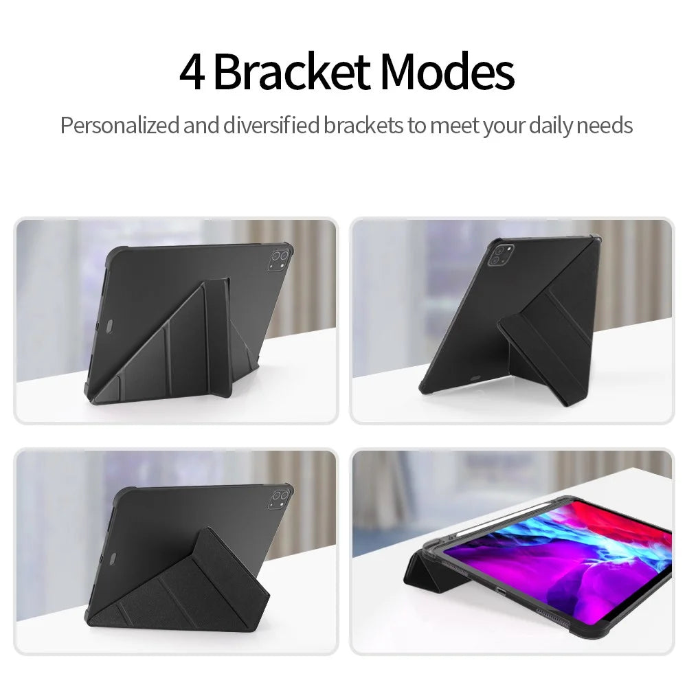 For iPad Pro 11 (2025) / (2024) Case Origami Stand PU Leather+TPU Tablet Cover with Pen Slot - Black - 2