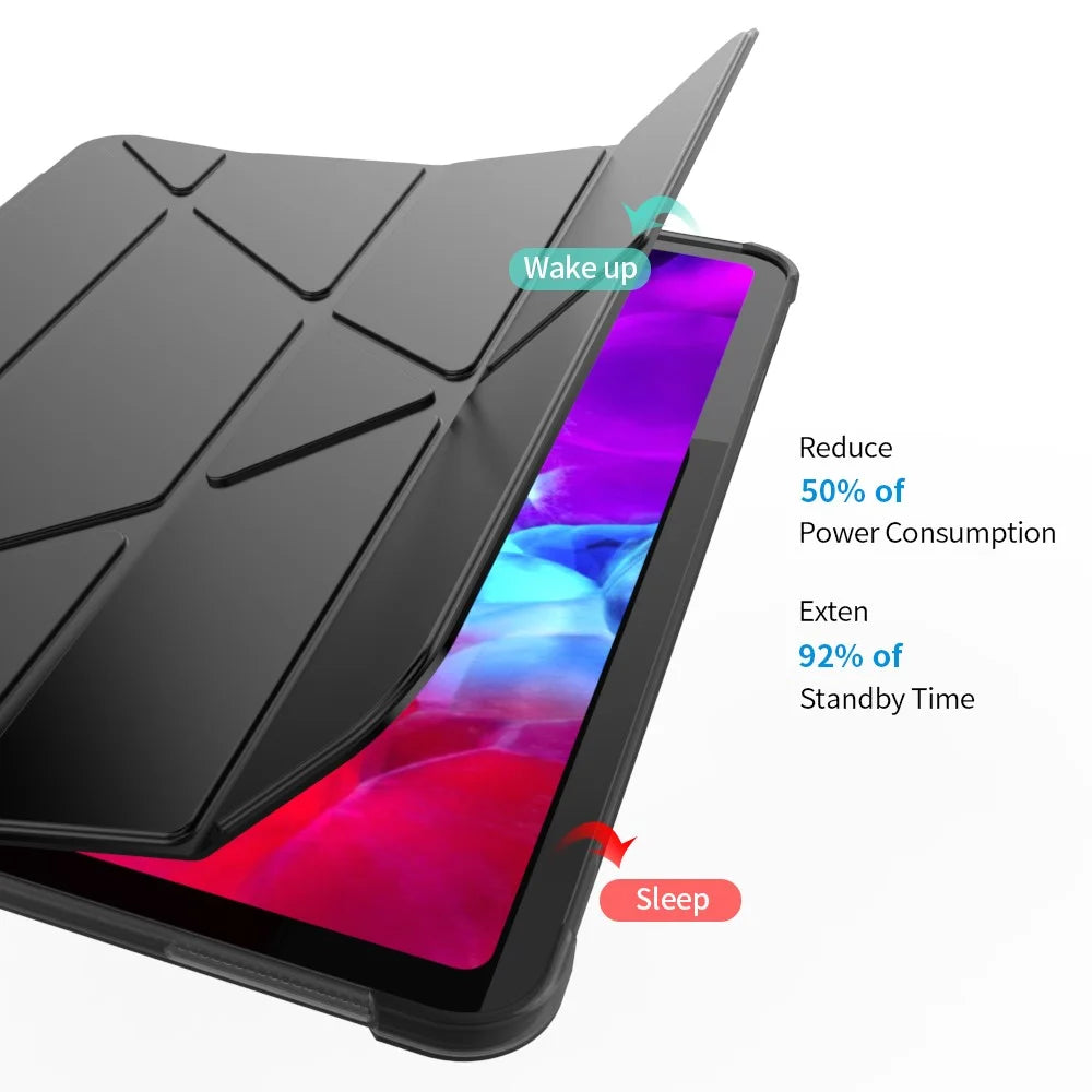 For iPad Pro 11 (2025) / (2024) Case Origami Stand PU Leather+TPU Tablet Cover with Pen Slot - Black - 4