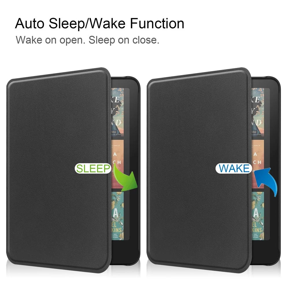 For Amazon Kindle Paperwhite (2024) / Kindle Colorsoft Case PC + PU E-Reader Cover Support Auto Wake  /  Sleep - Black - 6