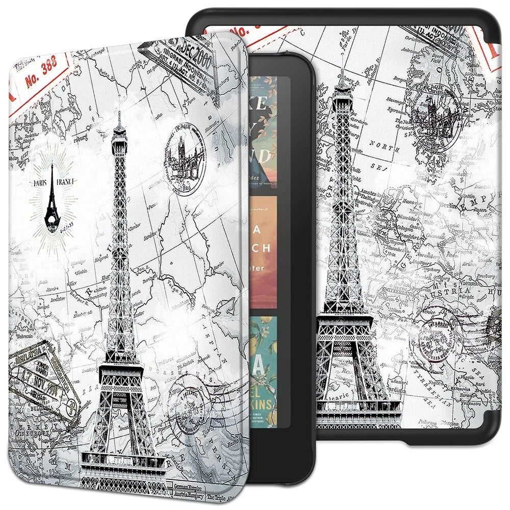 For Amazon Kindle Paperwhite (2024) / Kindle Colorsoft Case Pattern Print PC+ PU E-Reader Cover - Vintage Tower - 1