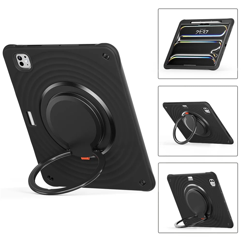 For iPad Pro 13 (2024) Case Rotatable Hand Grip Kickstand PC+Silicone+TPU Tablet Cover - Black - 2