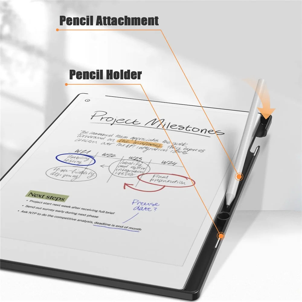 For Remarkable Paper Pro Case Book Style PC+PU Leather Tablet Cover with Pen Holder Auto Wake  /  Sleep - Black - 6