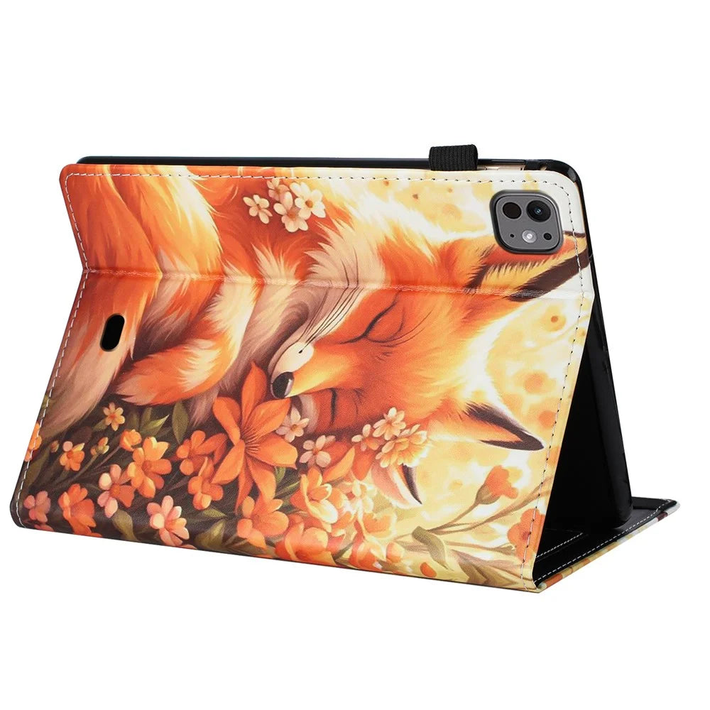For iPad Pro 11 (2025) / 11 (2024) Case Pattern Leather Tablet Cover with Auto Sleep / Wake, Card Holder - Flower Fox - 4