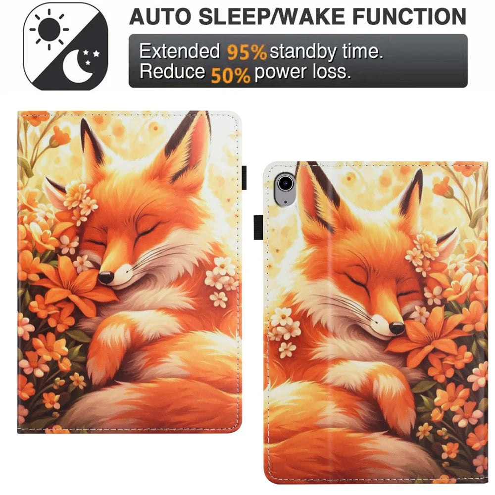 For iPad mini (2024) / (2021) Case Pattern Leather Tablet Cover with Auto Sleep / Wake, Card Holder - Flower Fox - 6