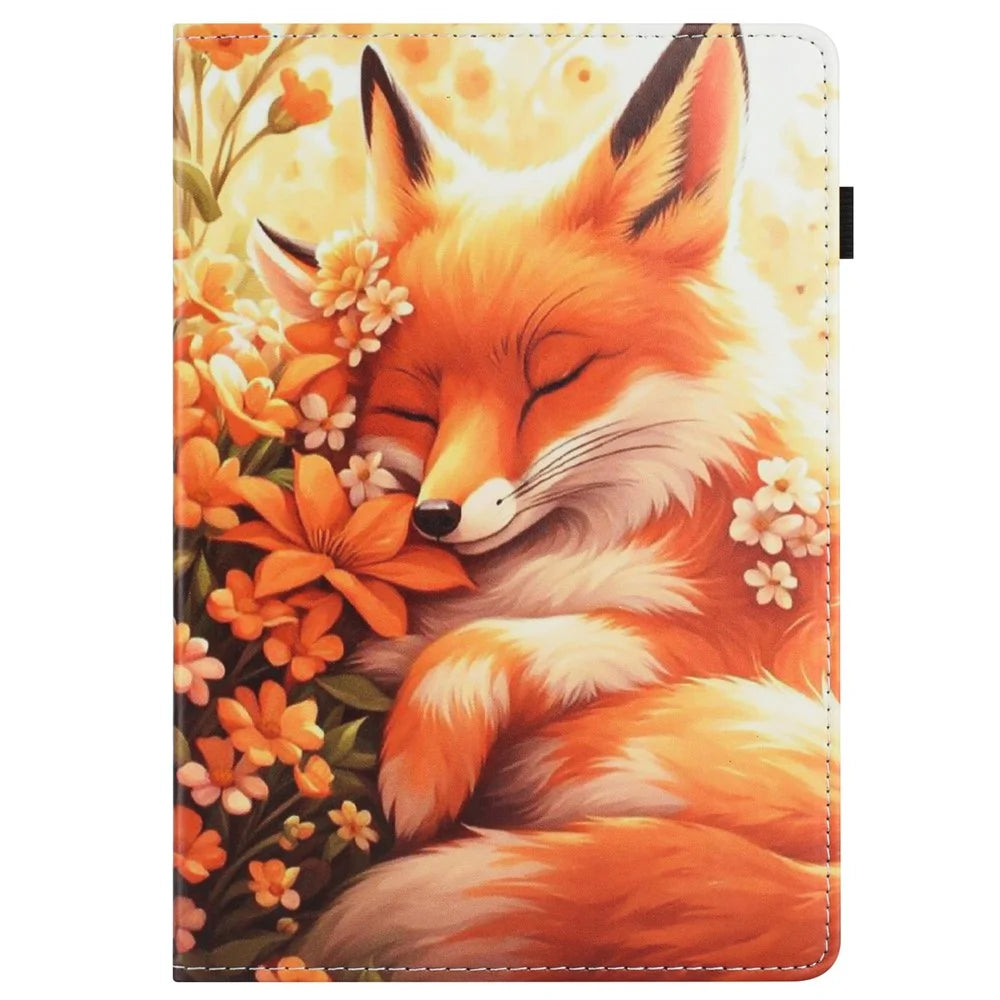 For iPad (2025) / 10.9 (2022) Case Pattern Leather Tablet Cover with Auto Sleep / Wake, Card Holder - Flower Fox - 7