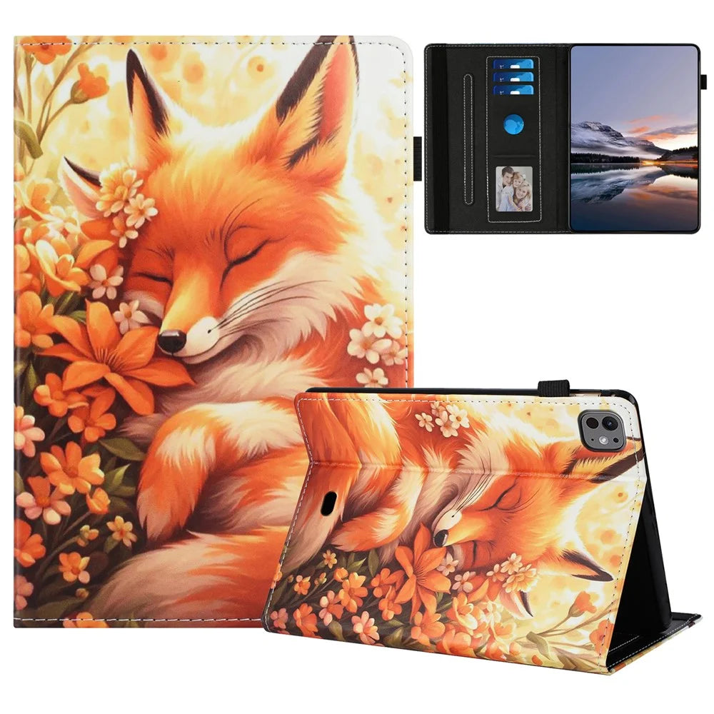 For iPad Pro 11 (2020) Case Pattern Leather Tablet Cover with Auto Sleep / Wake, Card Holder - Flower Fox - 1