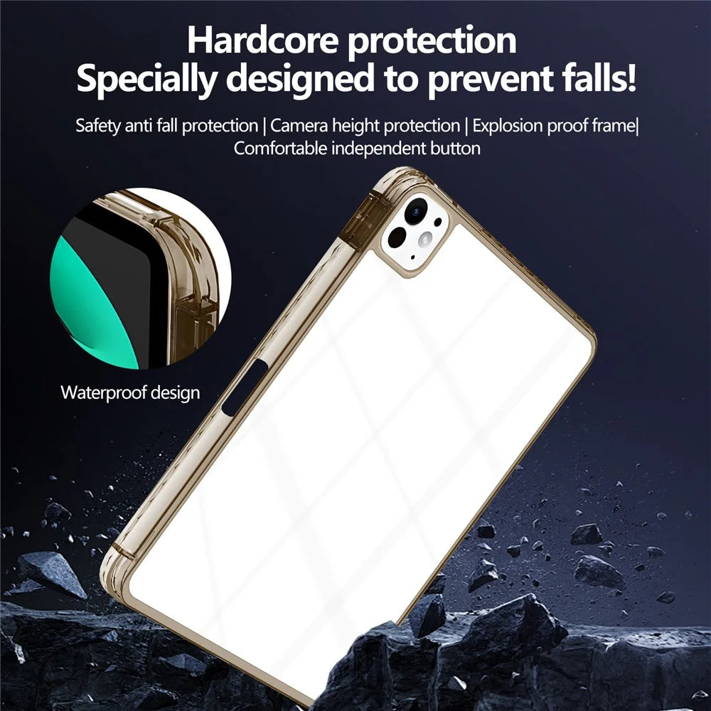 For iPad Pro 13 (2025) / 13 (2024) Case Clear TPU Tablet Protective Cover with Pen Slot - Black - 5